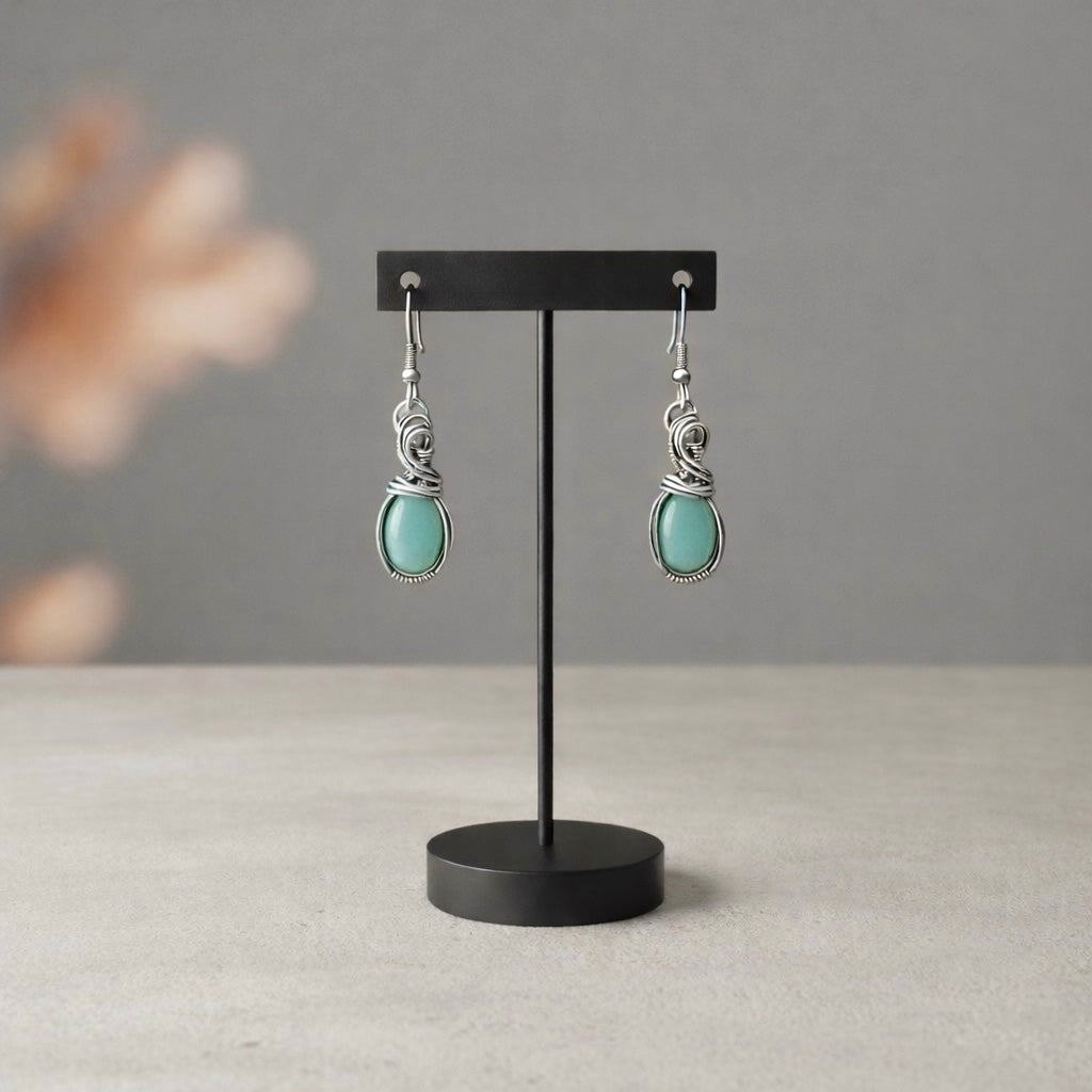 Artisan Wire Wrapped Amazonite or Shungite Earrings