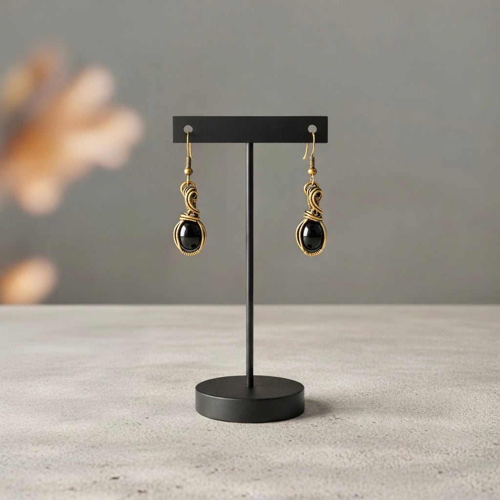 Artisan Wire Wrapped Amazonite or Shungite Earrings
