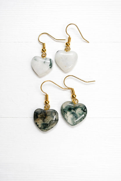 Moss Agate Heart Earrings