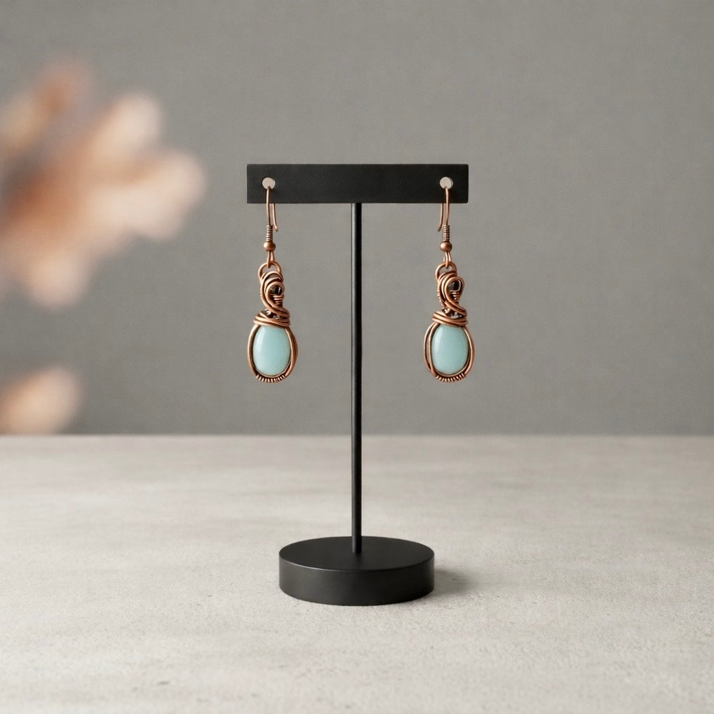 Artisan Wire Wrapped Amazonite or Shungite Earrings