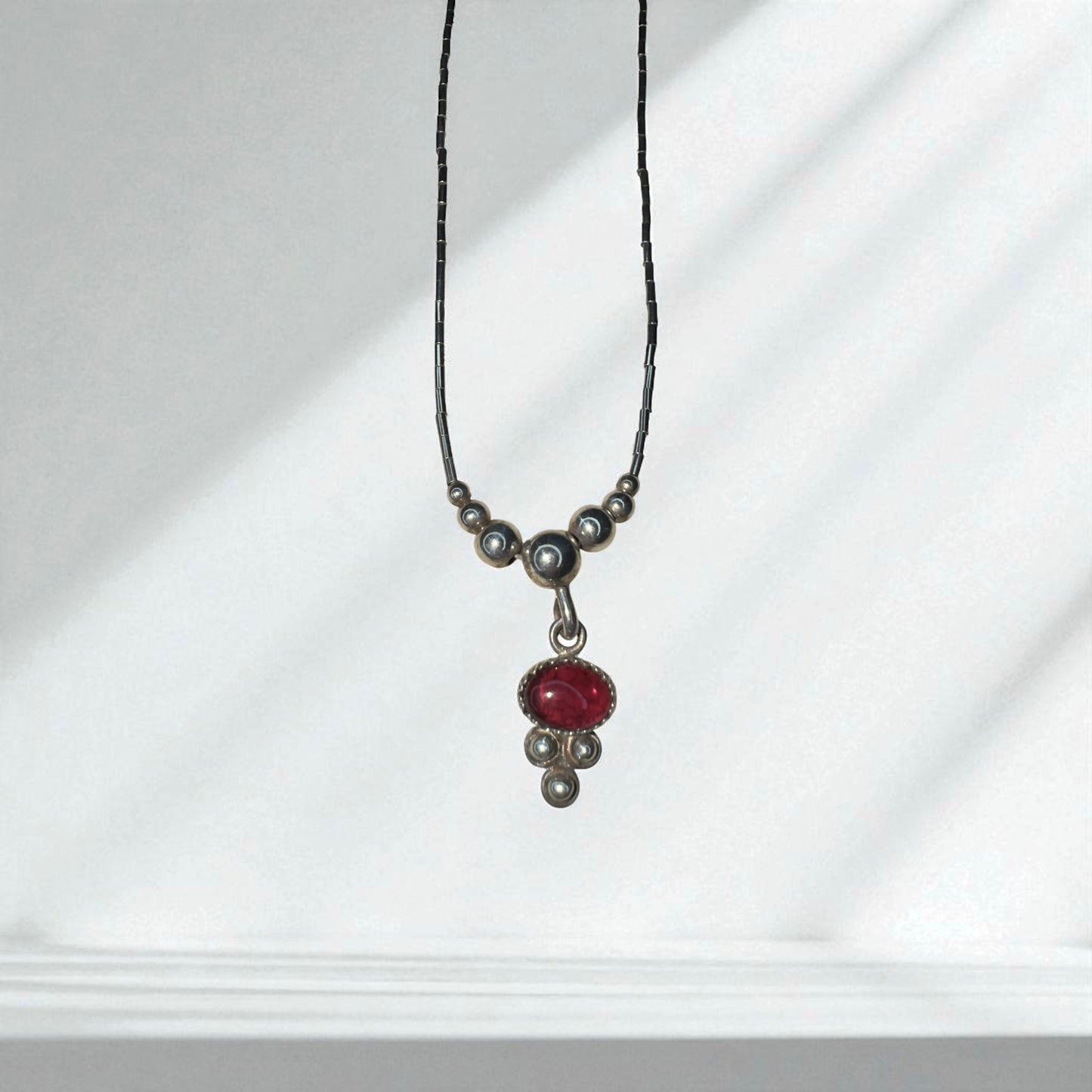 Vintage Sterling Silver & Red Garnet Necklace