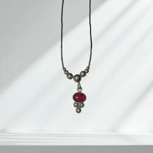 Vintage Sterling Silver & Red Garnet Necklace