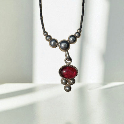 Vintage Sterling Silver & Red Garnet Necklace