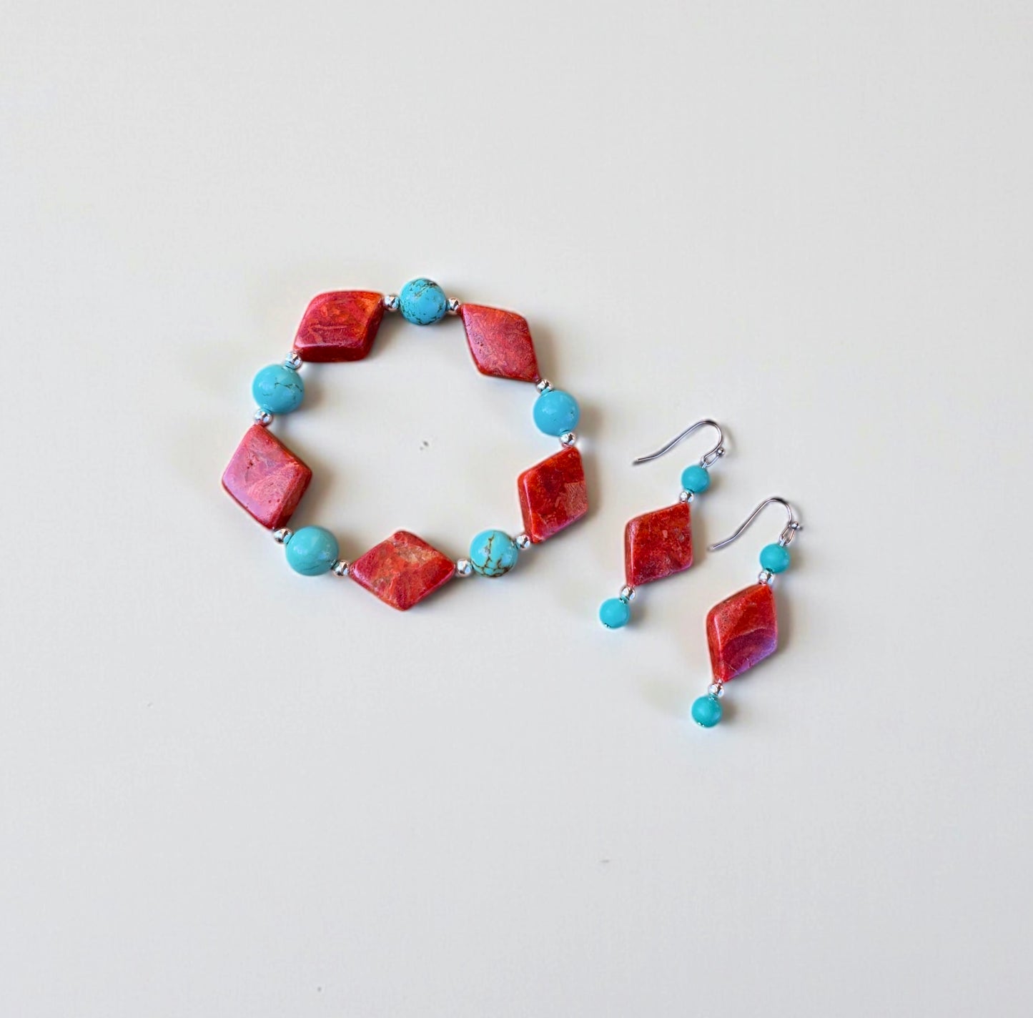 Coral and Turquoise Bracelet & Earring Set
