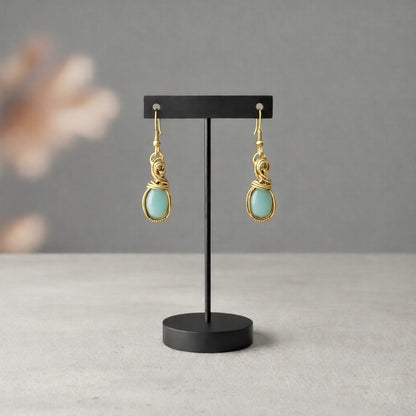 Artisan Wire Wrapped Amazonite or Shungite Earrings