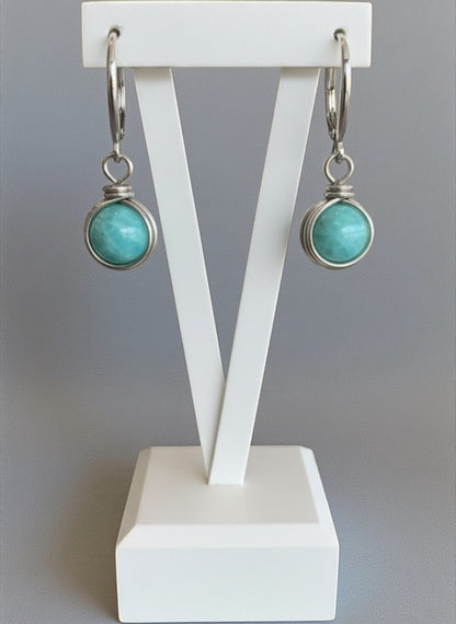 Amazonite Wire-Wrapped Earrings