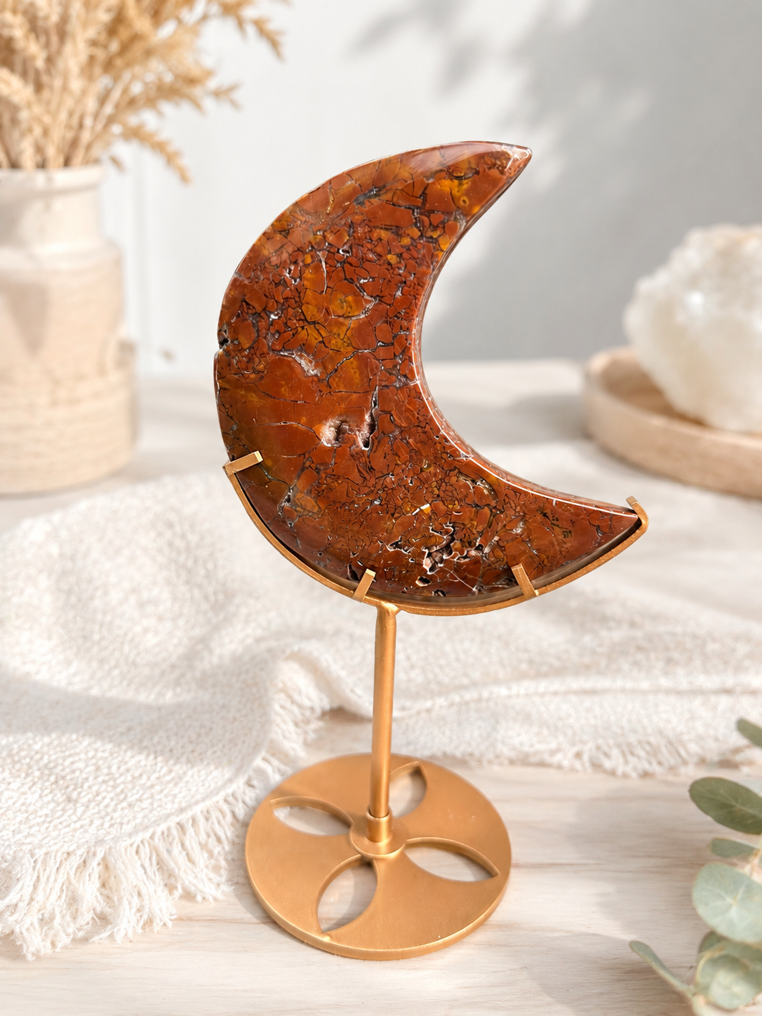 Jasper + Druzy Crescent Moon
