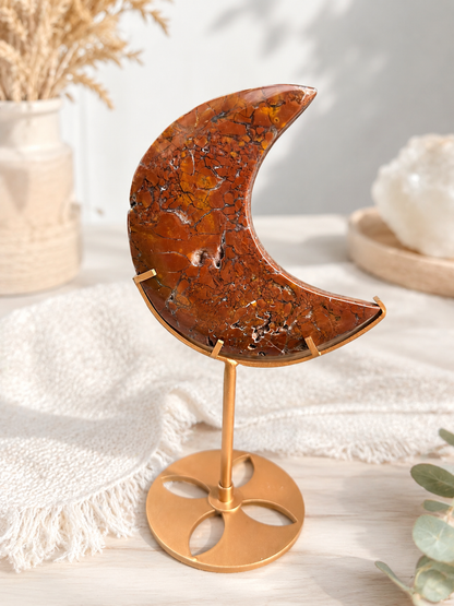 Jasper + Druzy Crescent Moon