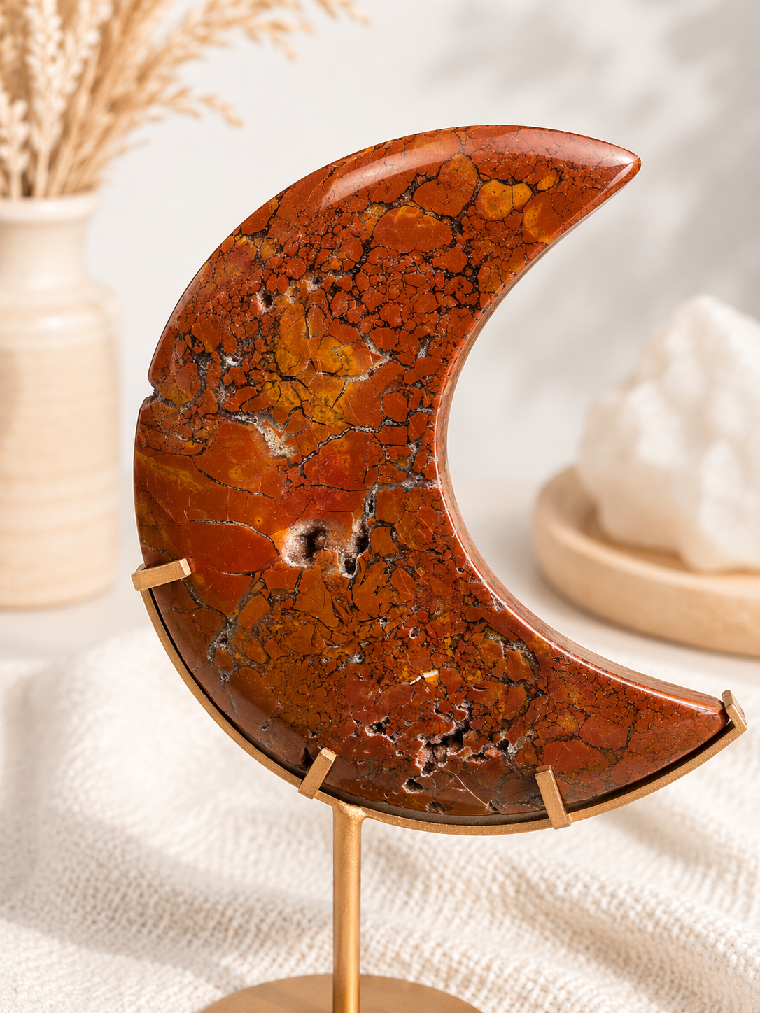 Jasper + Druzy Crescent Moon