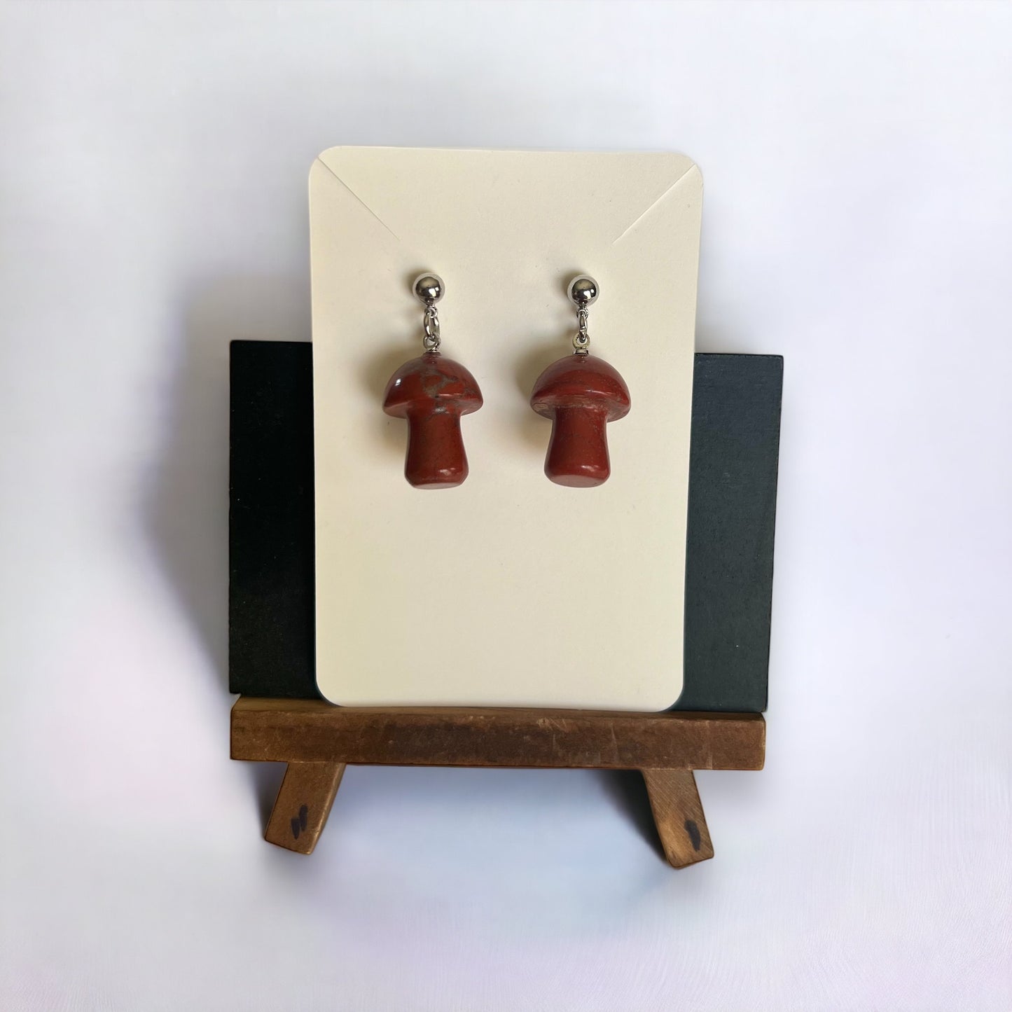 Red Jasper Mushroom Stud-Dangle Earrings