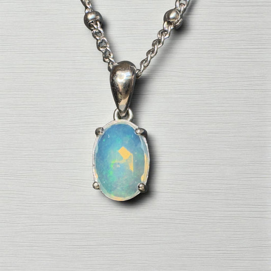 White Welo Opal Sterling Silver Necklace