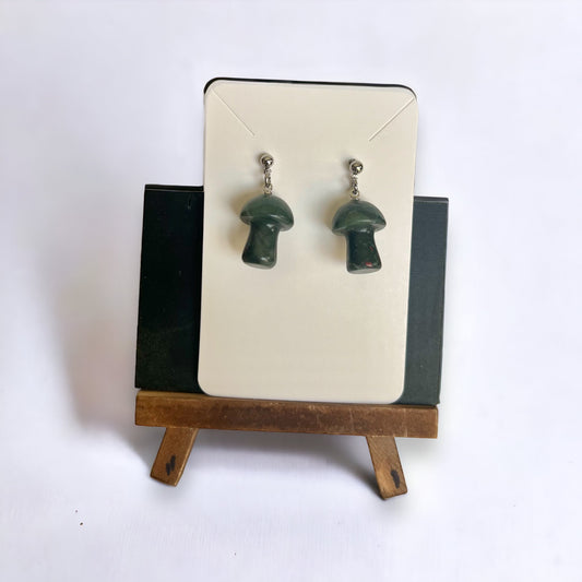 Bloodstone Mushroom Stud-Dangle Earrings