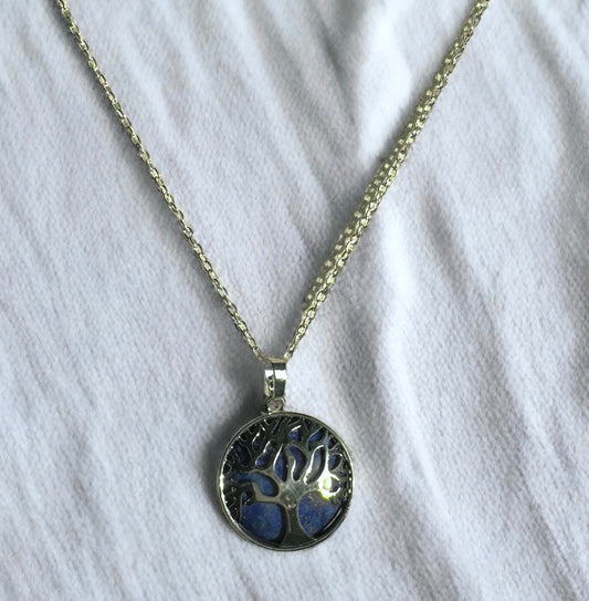 Dumortierite Tree of Life Necklace in Silver