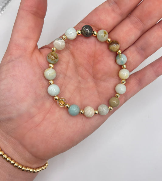 AAA Amazonite with gold spacers and charm