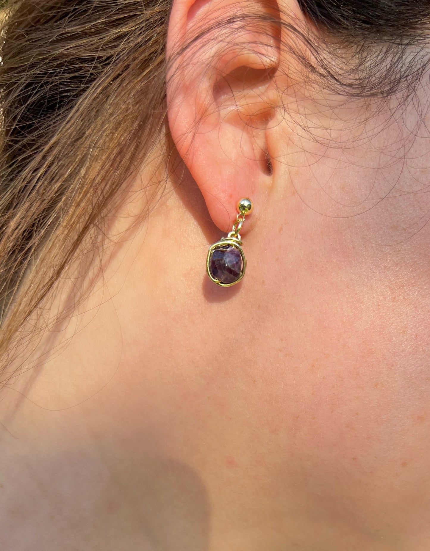 Gold- Wrapped Amethyst Stud Earrings