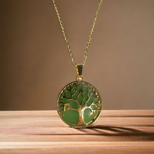 Green Aventurine Tree of Life NEcklace in Gold