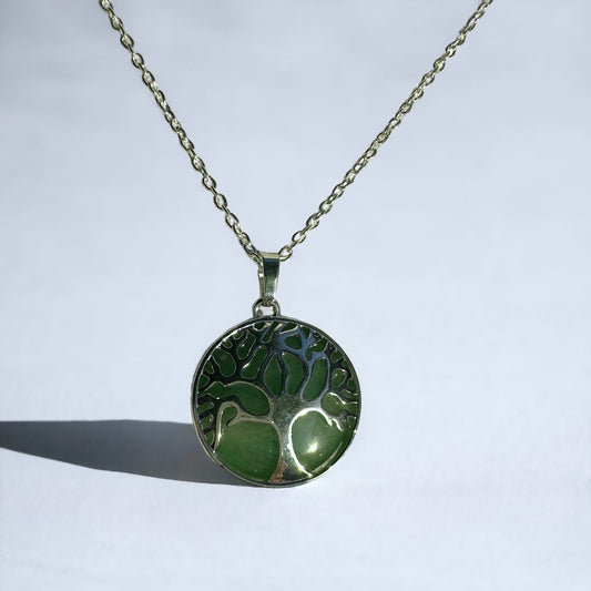 Green Aventurine Tree of Life Necklace in silver