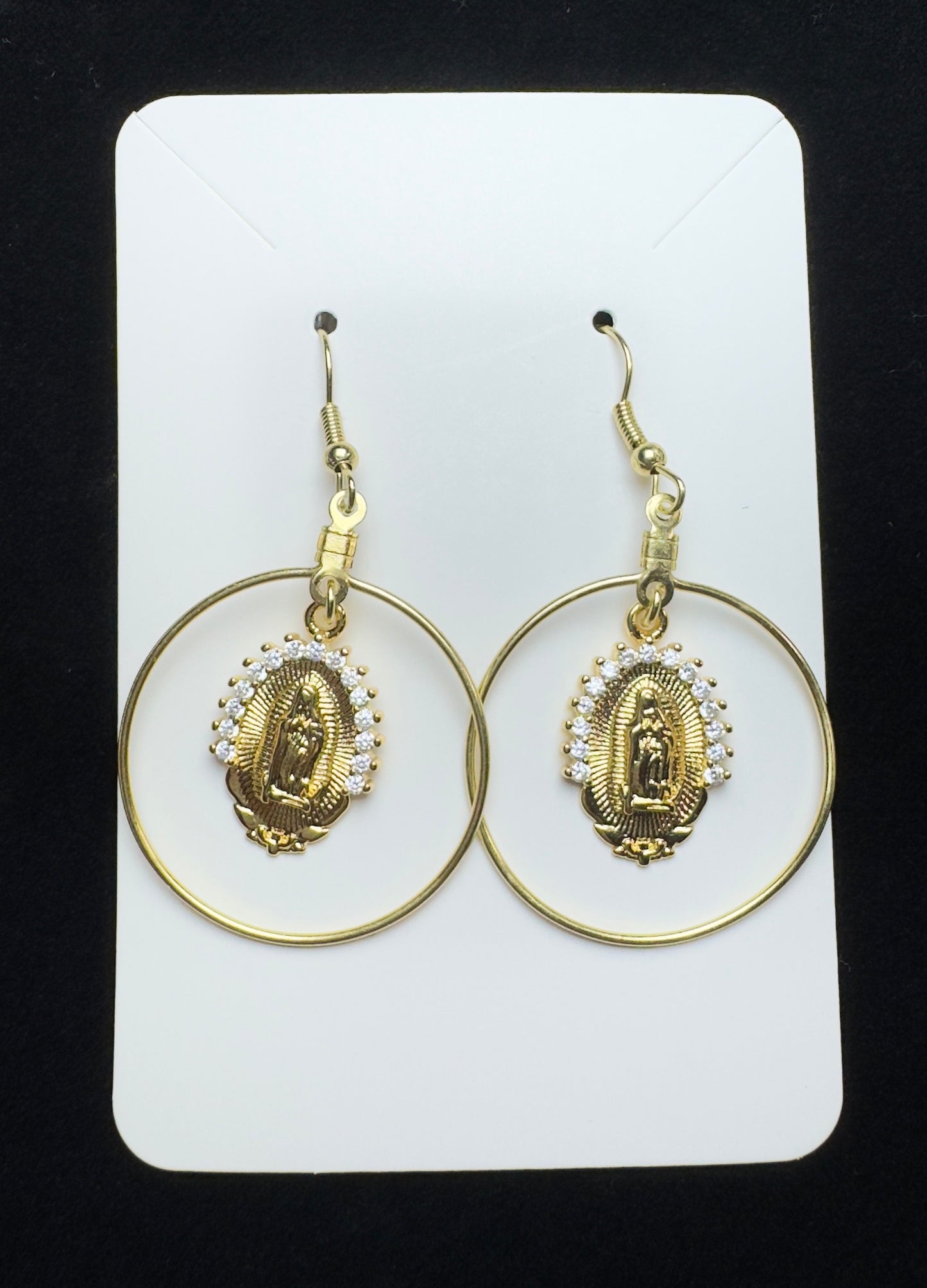 Gold Hoop Virgin Mary Earrings