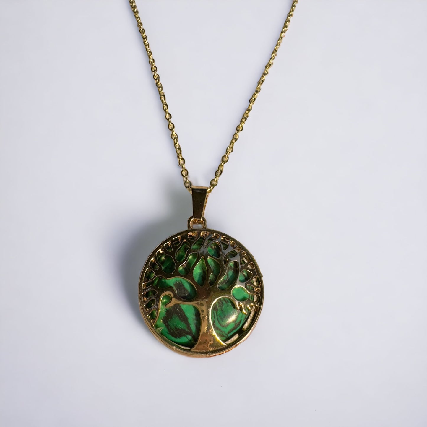 Malachite Tree of Life Necklace in Gold