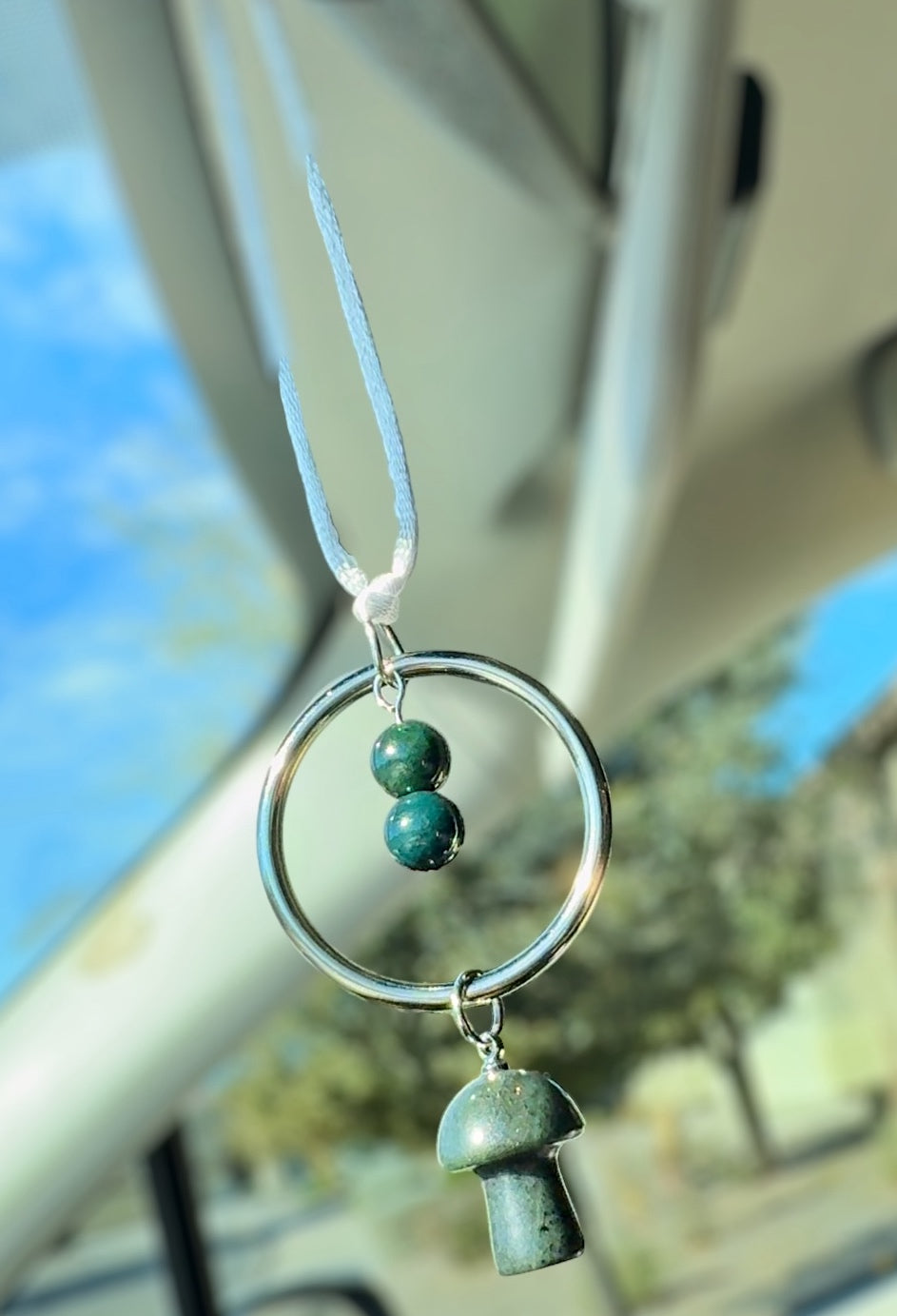 Moss Agate Mushroom Car Pendant