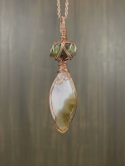 Moldavite + Moss Agate with Druzy
