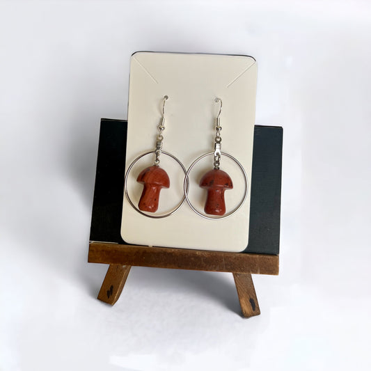 Red Jasper Mushroom Hoop Earrings