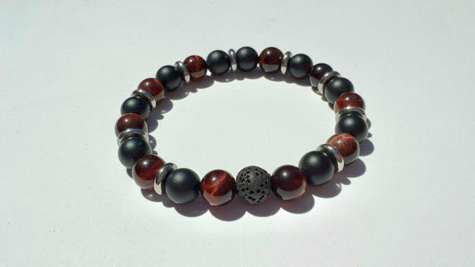 Red Tigers Eye and Matte Black Onyx