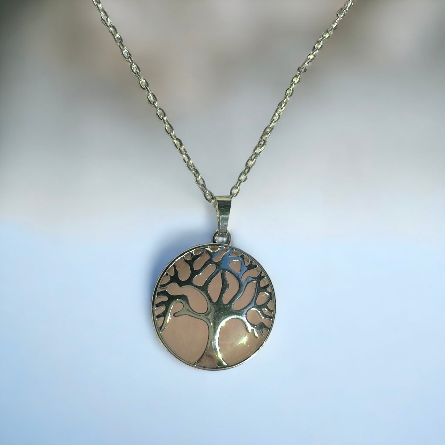 Rose Quartz Tree of Life Necklace in Silver