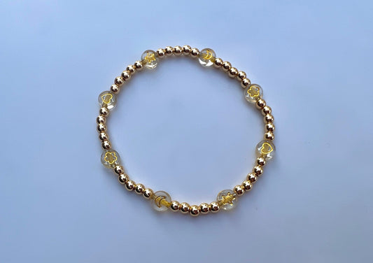 Gold Heart, Moon, Star, Flower beaded bracelet