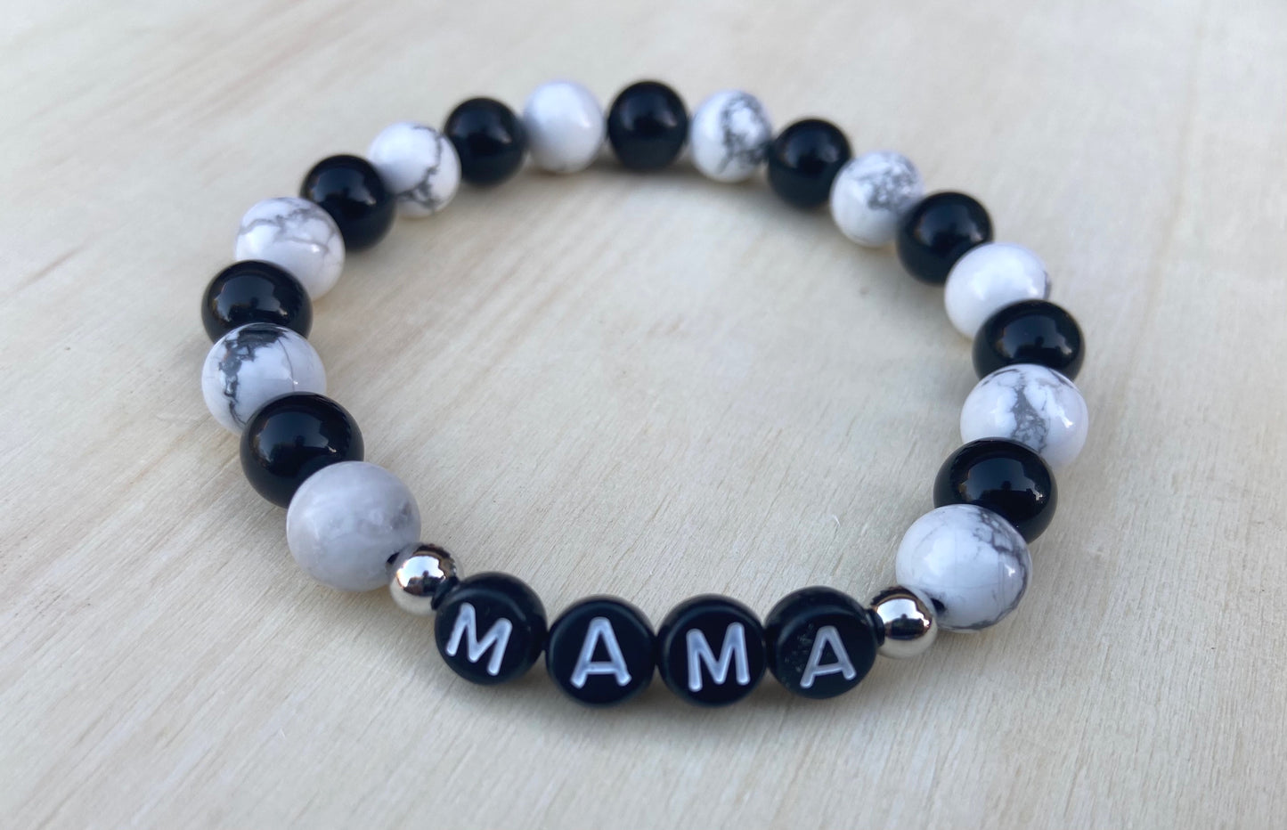 White Howlite and Grey Obsidian "Mama" Bracelet