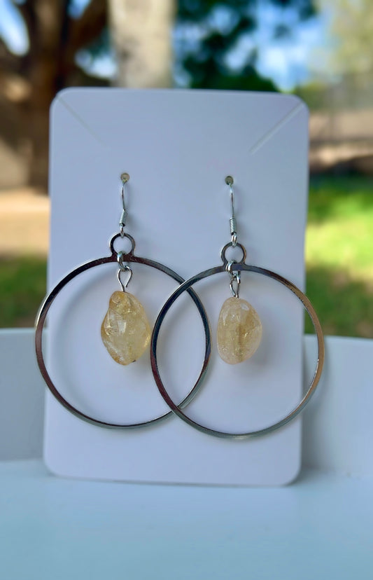 Yellow Citrine Hoop Earrings